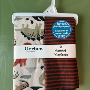 Gerber Flannel Blankets with Dinosaur and Stripe Patterns
